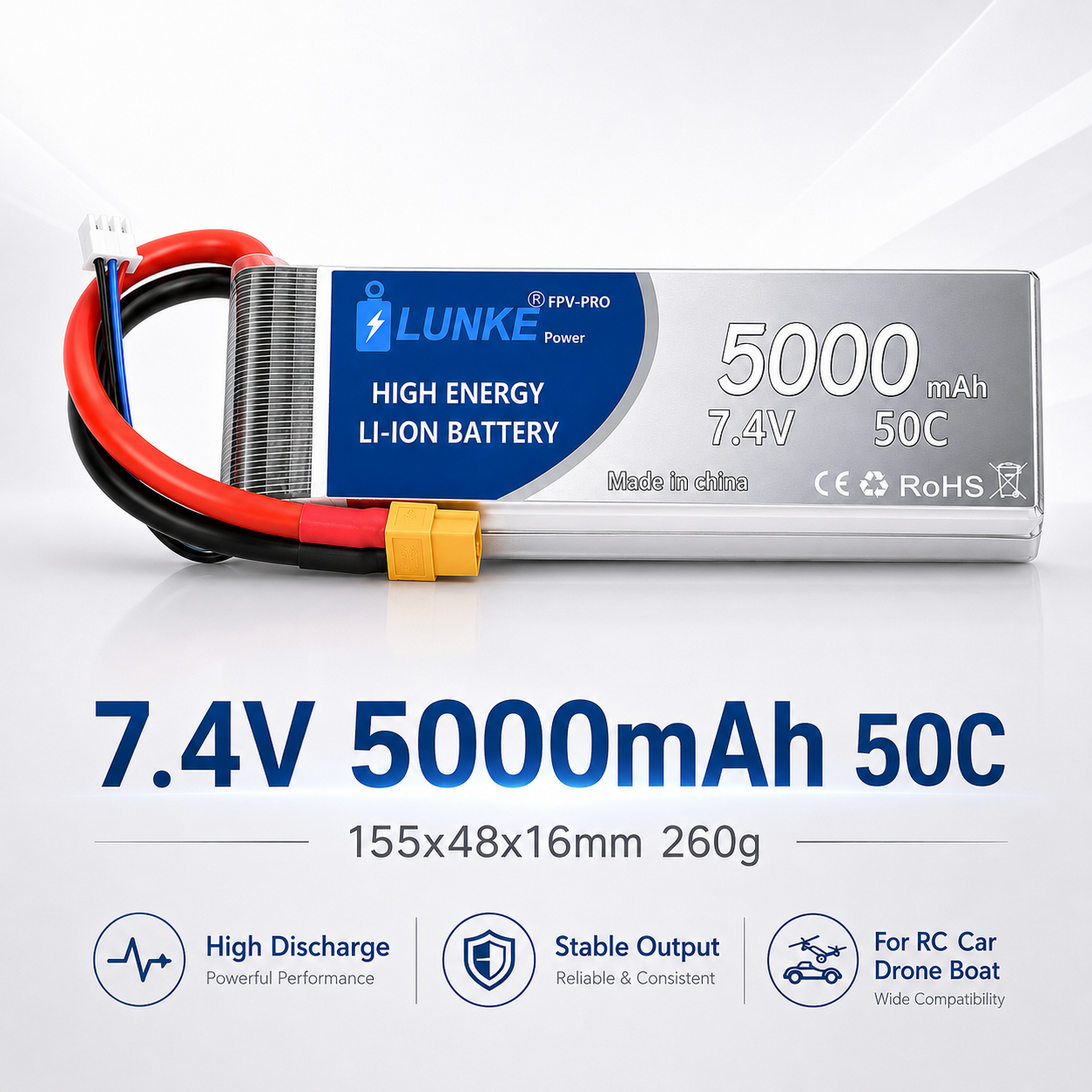Batterie Lipo 2S 7.4V 5000mAh  - Drone Avion Rc บทวิจารณ์และราคา